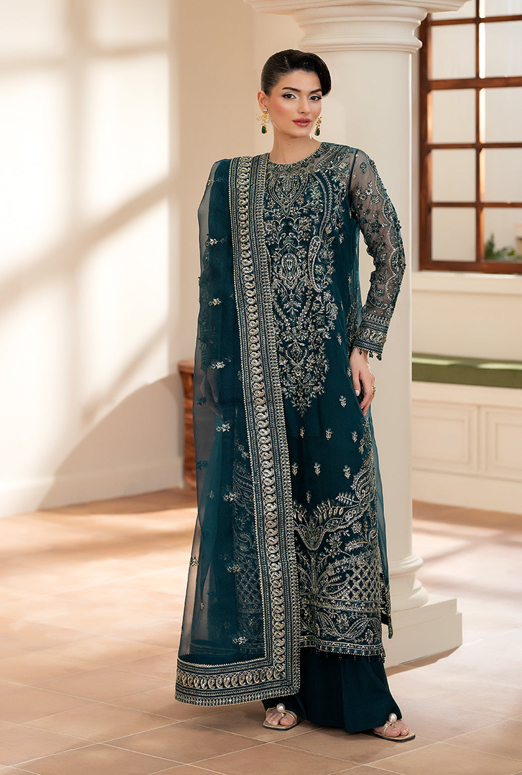 Yashfa Studio - Bakhtawar Organza Suit For Women - Teal - 3 Piece