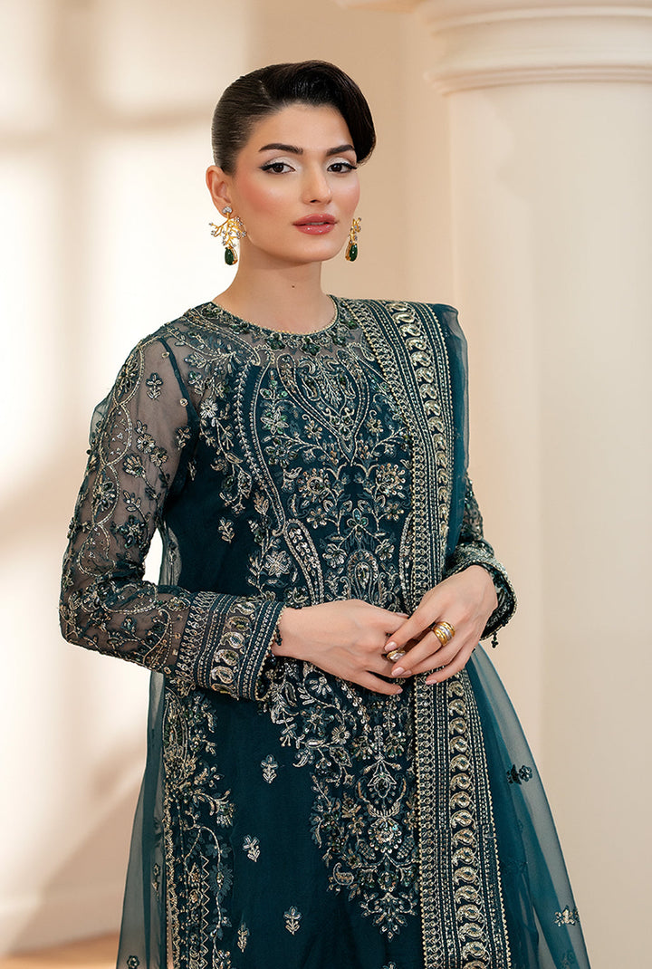 Yashfa Studio - Bakhtawar Organza Suit For Women - Teal - 3 Piece