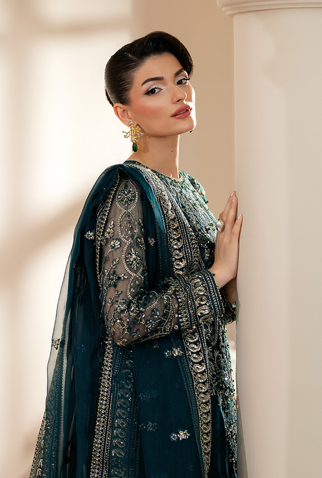 Yashfa Studio - Bakhtawar Organza Suit For Women - Teal - 3 Piece