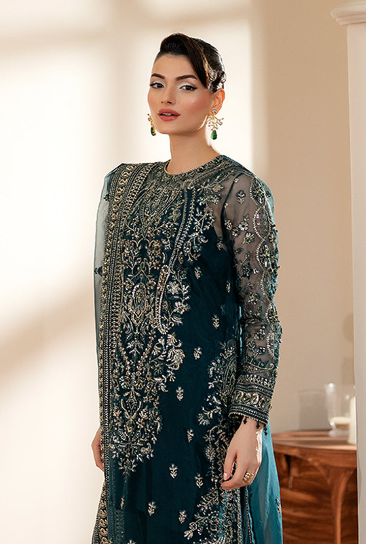 Yashfa Studio - Bakhtawar Organza Suit For Women - Teal - 3 Piece