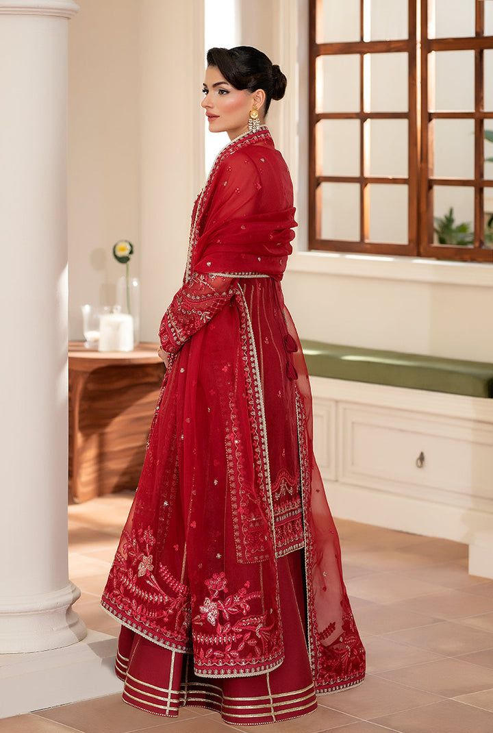 Yashfa Studio - Banuksha Organza Suit For Women - Deep Red - 3 Piece
