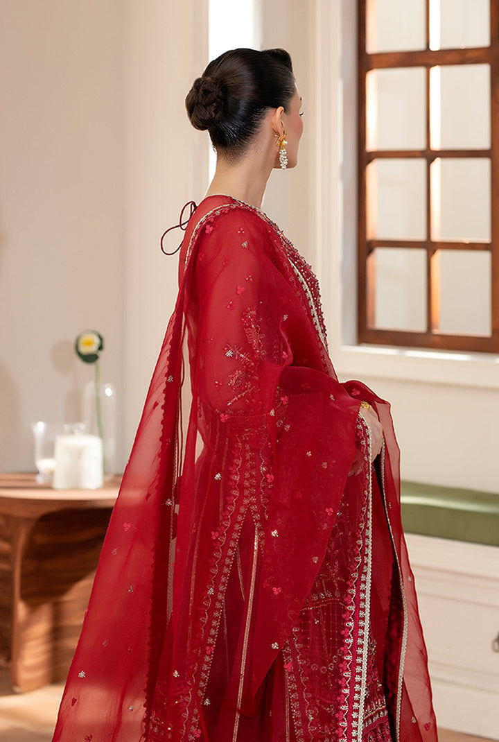 Yashfa Studio - Banuksha Organza Suit For Women - Deep Red - 3 Piece