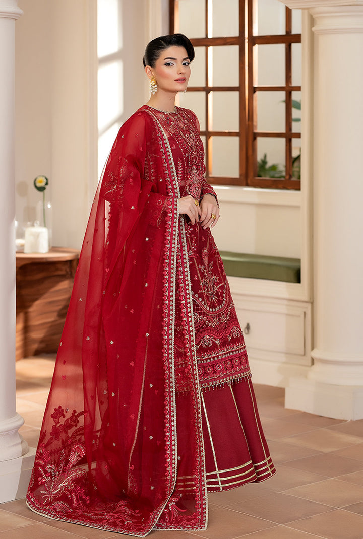 Yashfa Studio - Banuksha Organza Suit For Women - Deep Red - 3 Piece