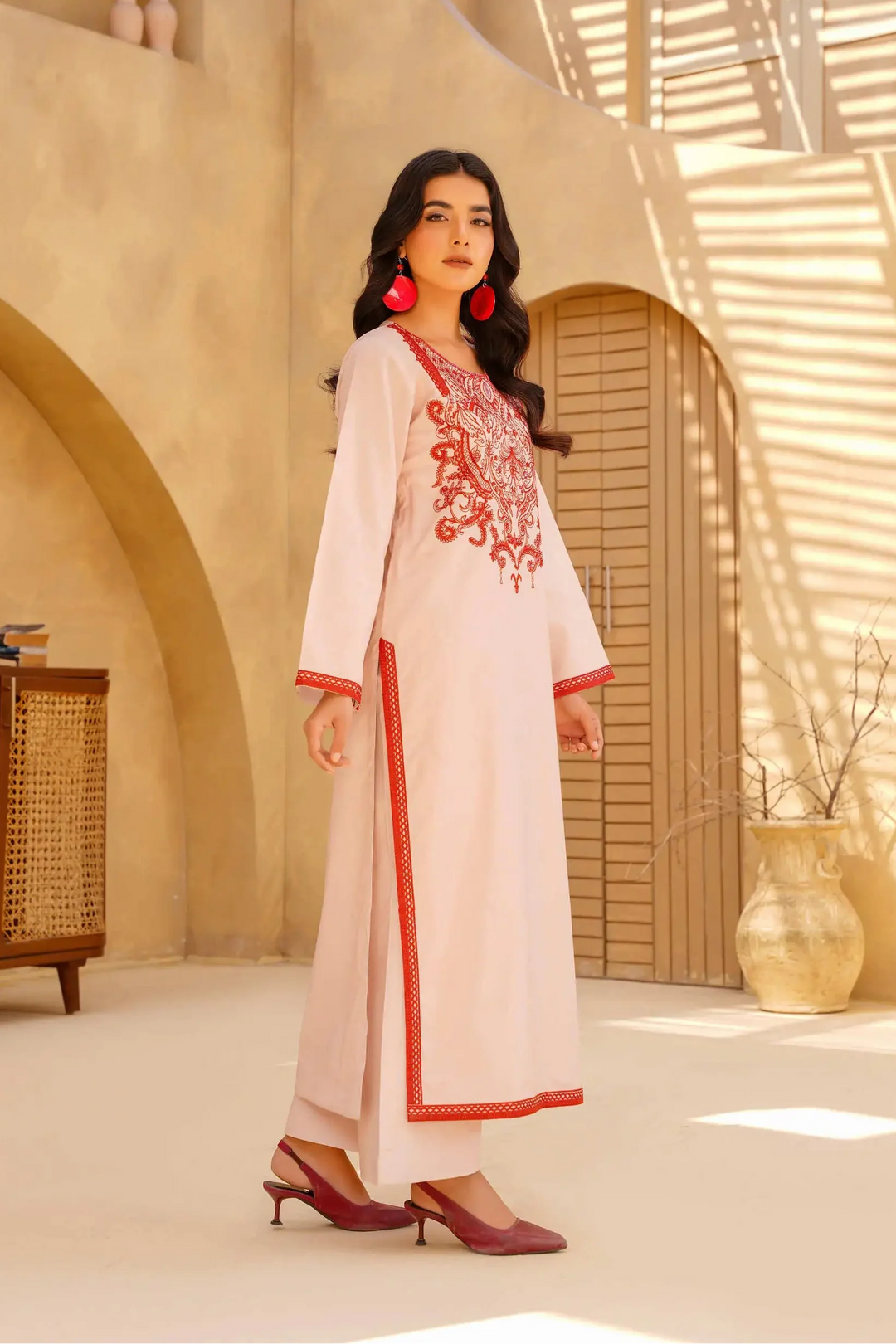 Yashfa Studio - Blush Rose Brazilian Lawn Suit For Women - Pastel Cream - 2 Piece