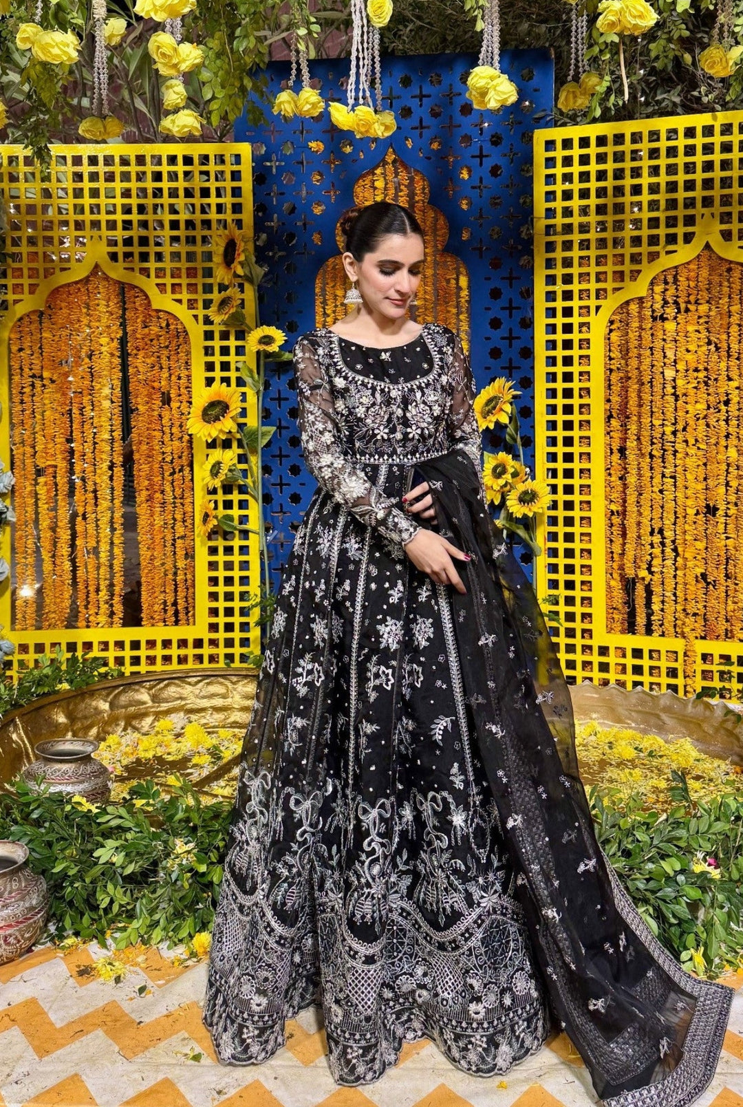 Yashfa Studio - Ghazal Organza Maxi For Women - Black - 2 Piece
