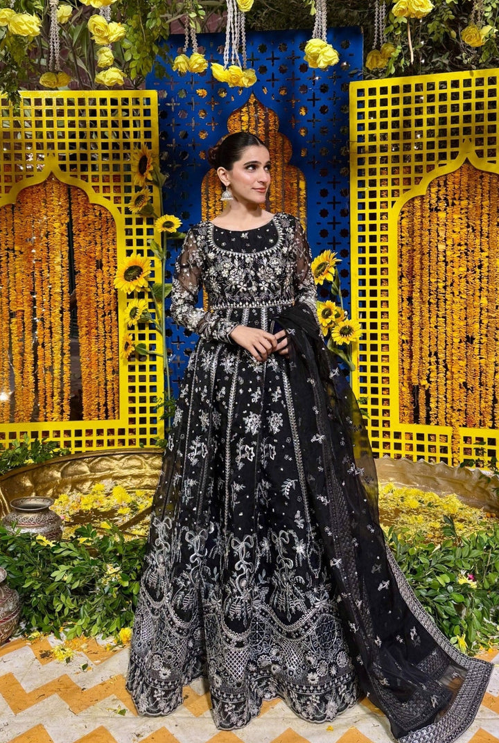 Yashfa Studio - Ghazal Organza Maxi For Women - Black - 2 Piece