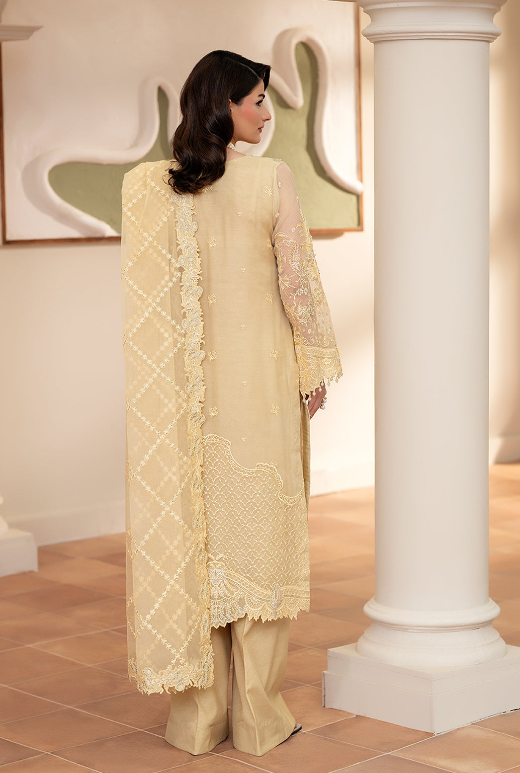 Yashfa Studio - Gul Bahar Organza Suit For Women - Butter Yellow - 3 Piece