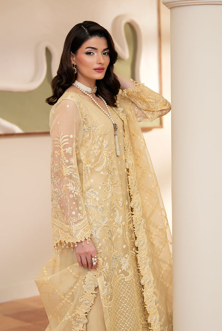 Yashfa Studio - Gul Bahar Organza Suit For Women - Butter Yellow - 3 Piece