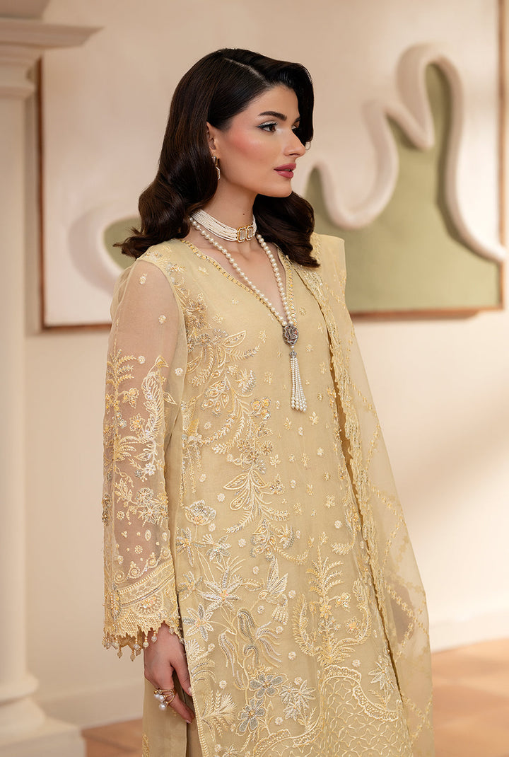 Yashfa Studio - Gul Bahar Organza Suit For Women - Butter Yellow - 3 Piece