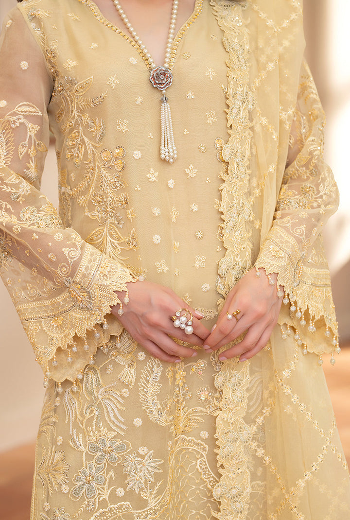 Yashfa Studio - Gul Bahar Organza Suit For Women - Butter Yellow - 3 Piece