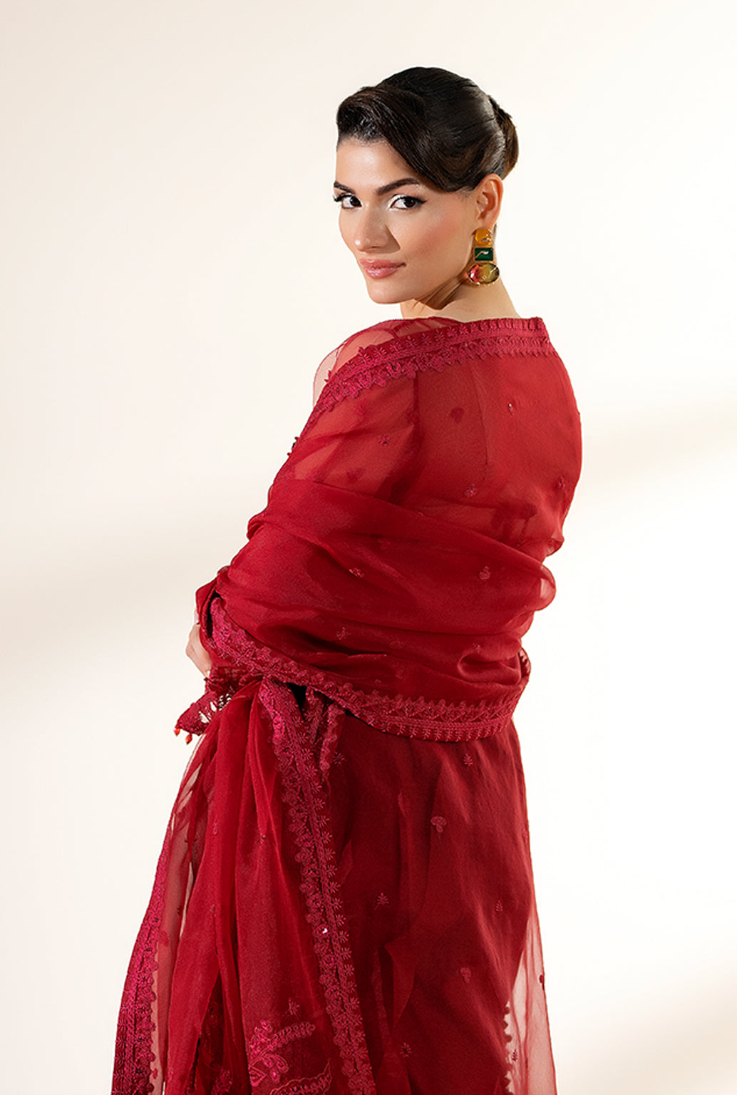 Yashfa Studio - Gul Bano Organza Suit For Women - Dark Pink - 3 Piece