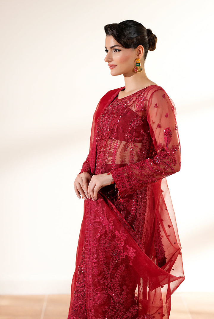 Yashfa Studio - Gul Bano Organza Suit For Women - Dark Pink - 3 Piece