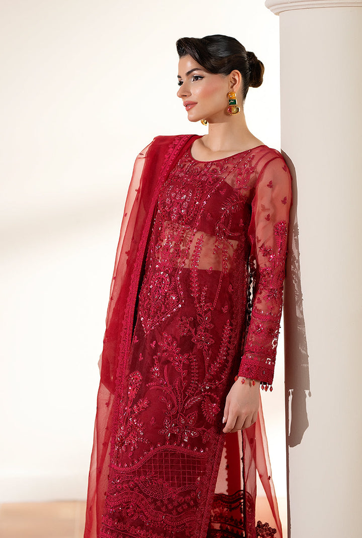Yashfa Studio - Gul Bano Organza Suit For Women - Dark Pink - 3 Piece