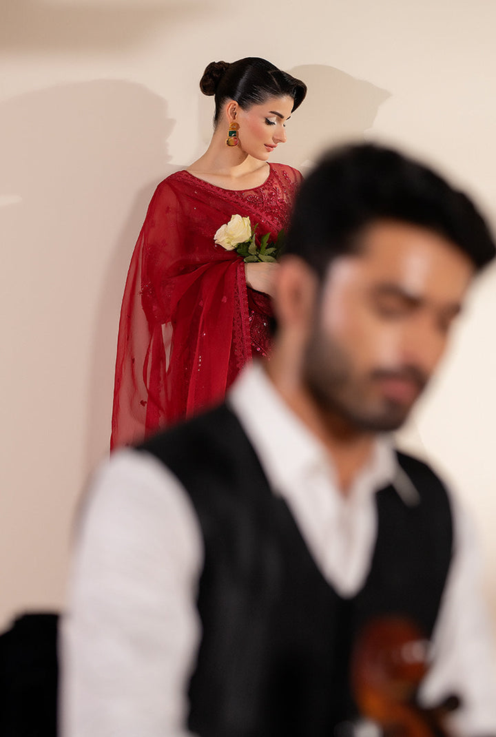 Yashfa Studio - Gul Bano Organza Suit For Women - Dark Pink - 3 Piece