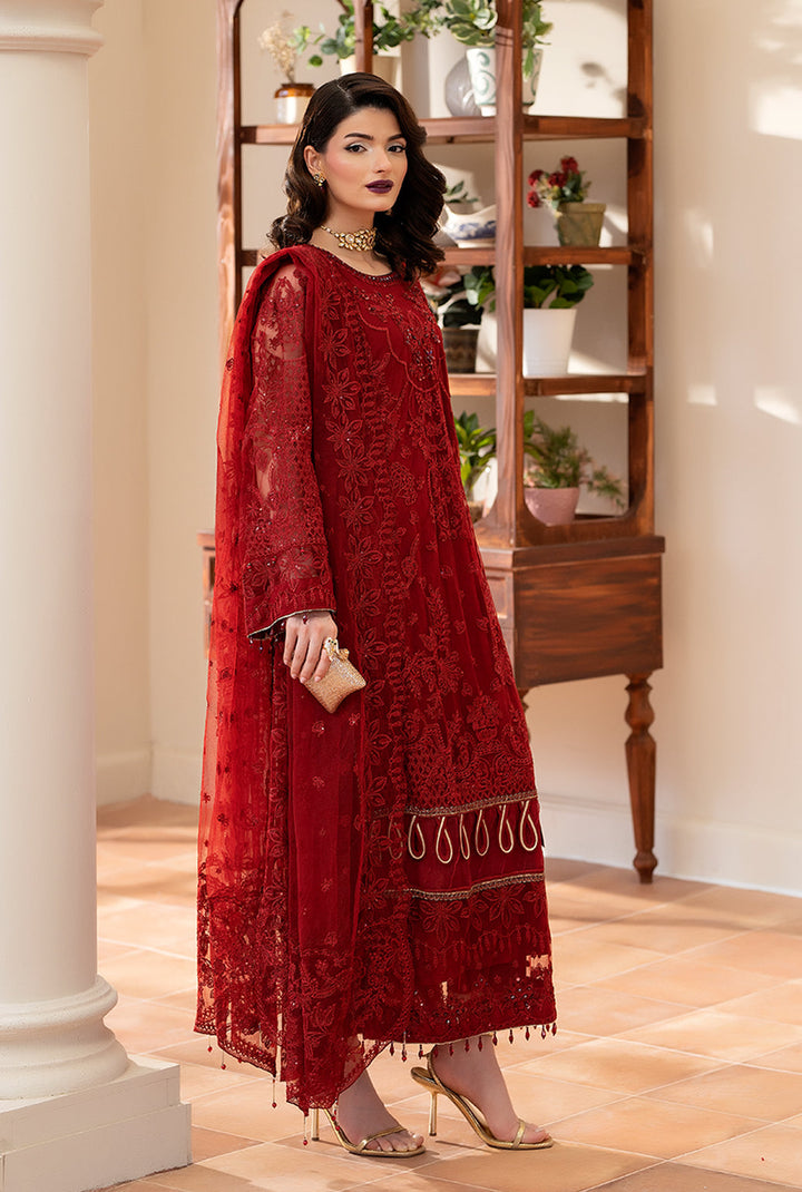 Yashfa Studio - Gulru Soft Net Suit For Women - Maroon - 3 Piece
