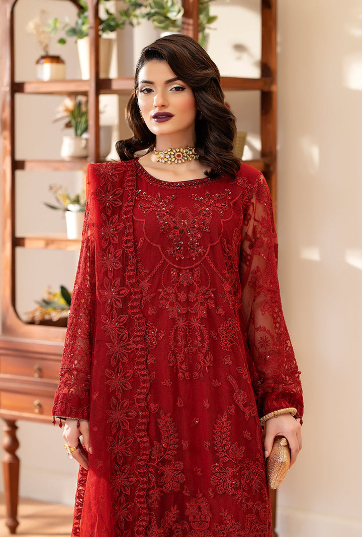 Yashfa Studio - Gulru Soft Net Suit For Women - Maroon - 3 Piece