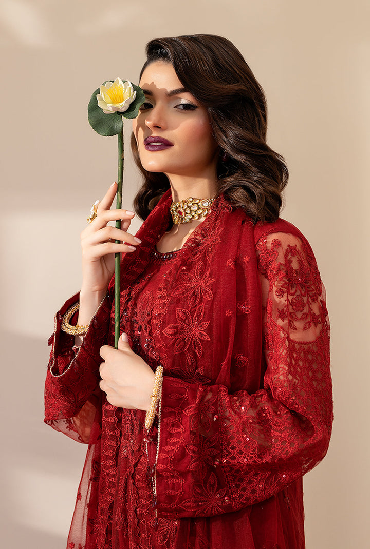 Yashfa Studio - Gulru Soft Net Suit For Women - Maroon - 3 Piece