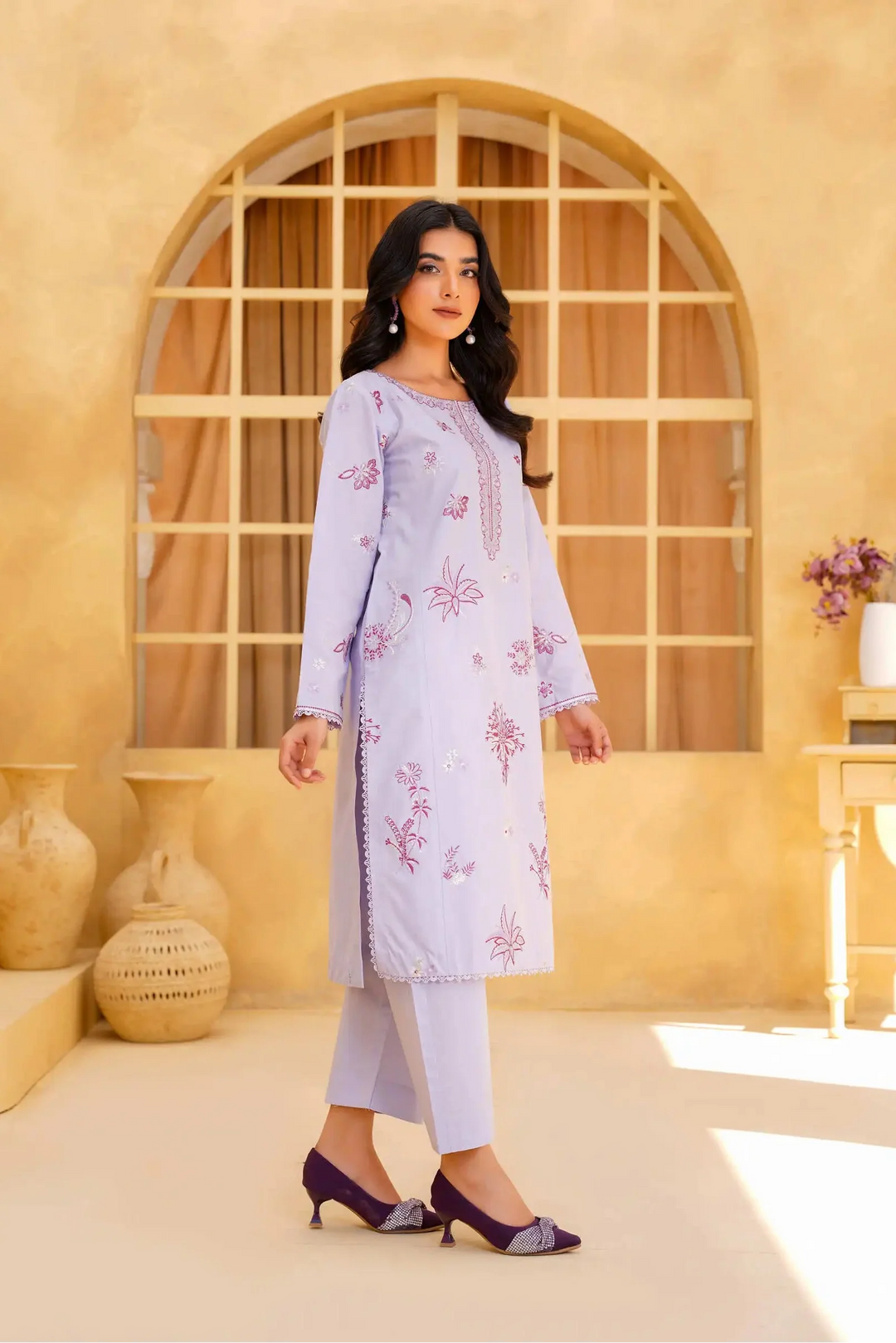 Yashfa Studio - Lilac Elan Brazilian Lawn Suit For Women - Light Lavender - 2 Piece