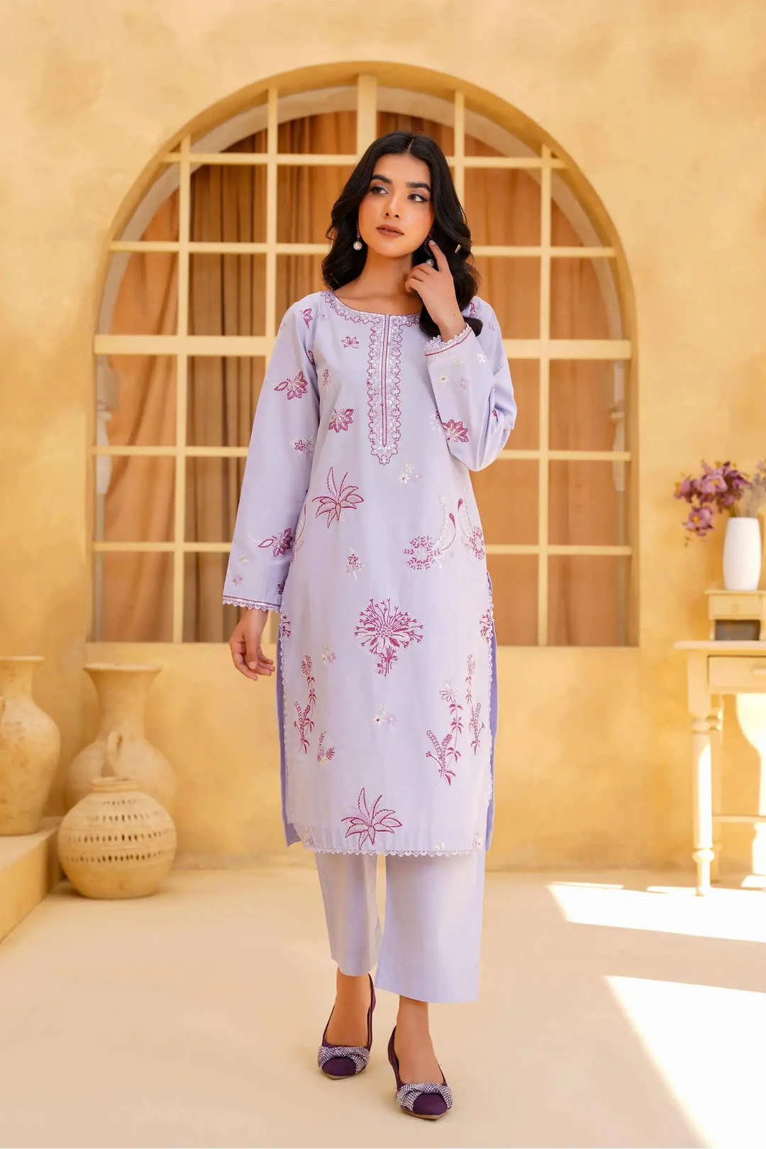 Yashfa Studio - Lilac Elan Brazilian Lawn Suit For Women - Light Lavender - 2 Piece
