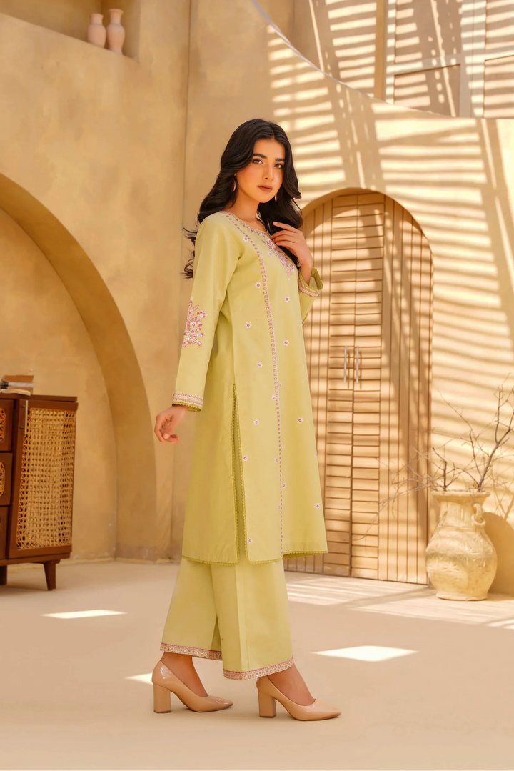 Yashfa Studio - Lime Elan Brazilian Lawn Suit For Women - Lime Pista - 2 Piece