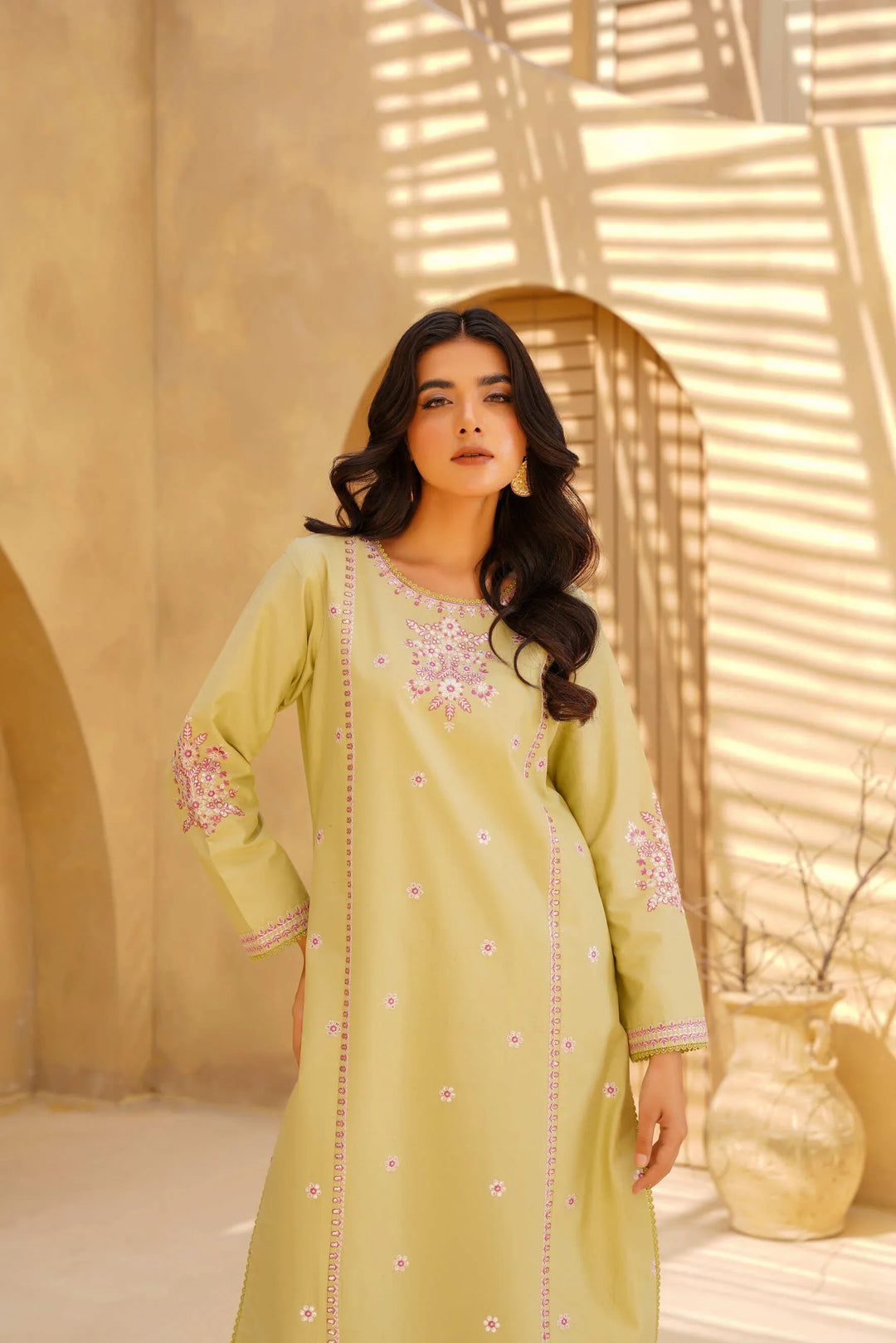 Yashfa Studio - Lime Elan Brazilian Lawn Suit For Women - Lime Pista - 2 Piece