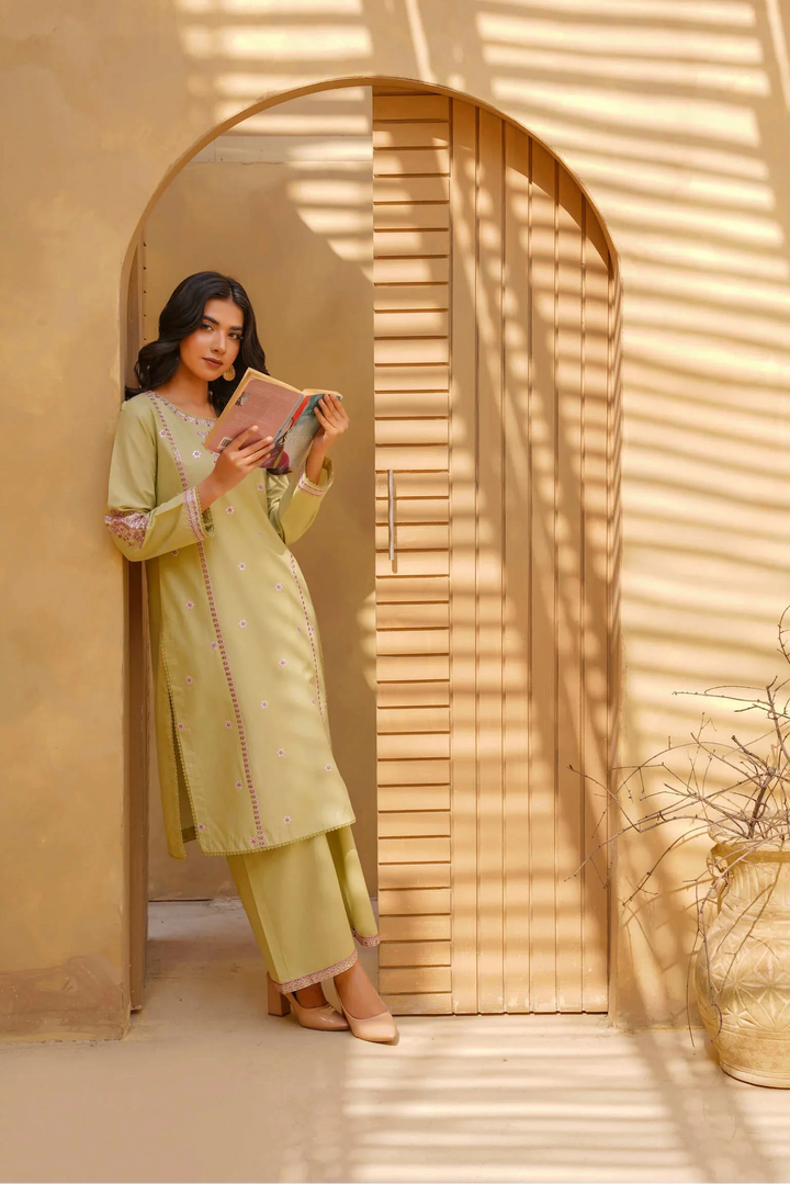 Yashfa Studio - Lime Elan Brazilian Lawn Suit For Women - Lime Pista - 2 Piece