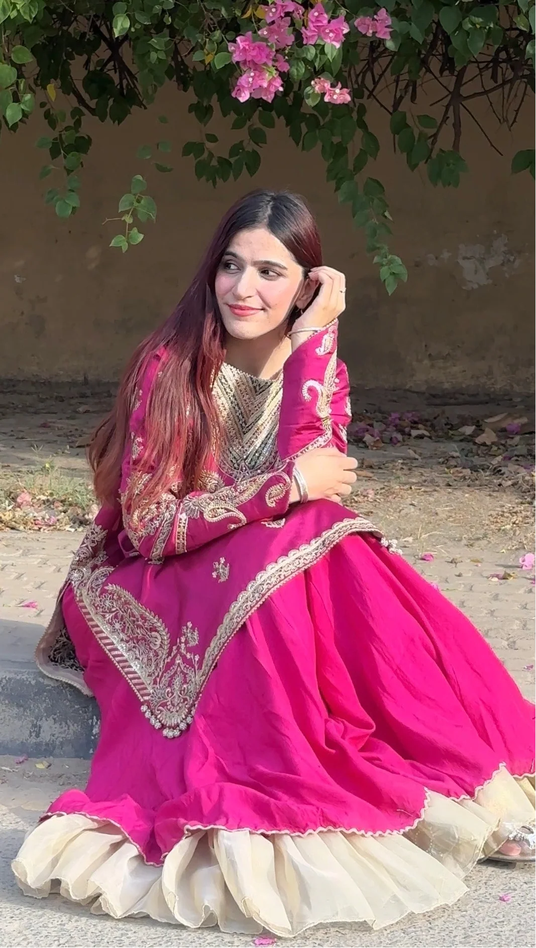 Yashfa Studio - Mah Gul Tasel Silk Sharara For Women - Vibrant Magenta - 3 Piece