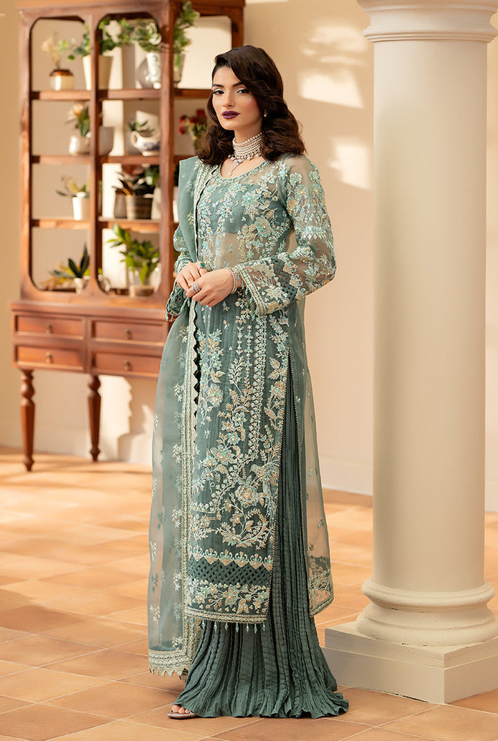Yashfa Studio - Mahe Noor Organza Suit For Women - Lime Pista - 3 Piece