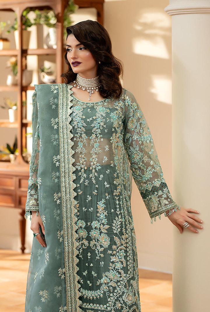 Yashfa Studio - Mahe Noor Organza Suit For Women - Lime Pista - 3 Piece