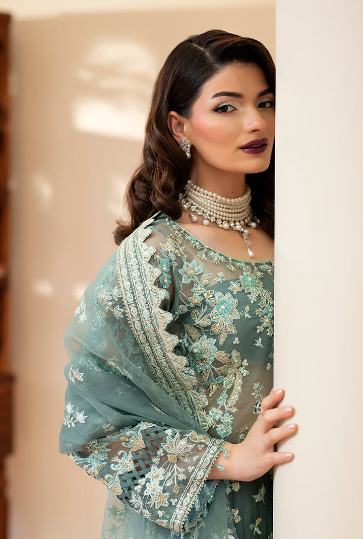 Yashfa Studio - Mahe Noor Organza Suit For Women - Lime Pista - 3 Piece