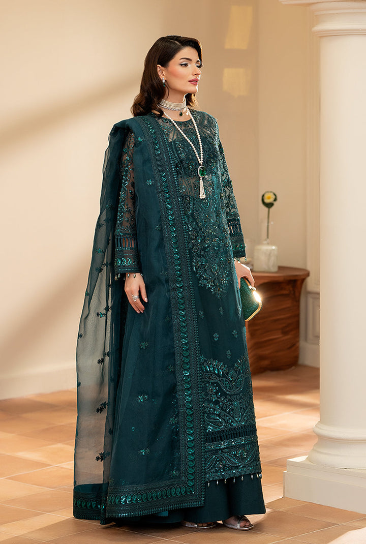 Yashfa Studio - Mahjabeen Organza Suit For Women - Teal - 3 Piece