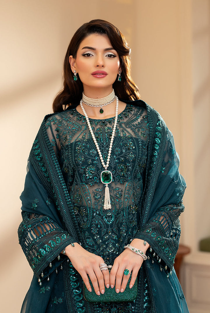 Yashfa Studio - Mahjabeen Organza Suit For Women - Teal - 3 Piece