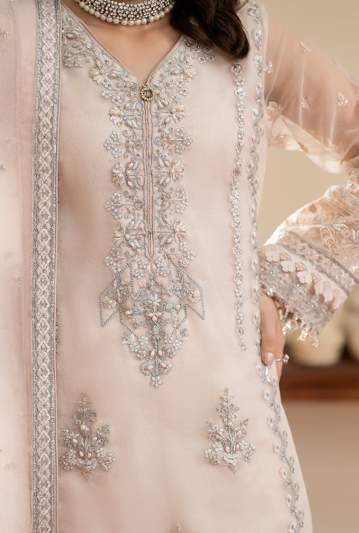 Yashfa Studio - Shanza Organza Suit For Women - Pastel Cream - 3 Piece