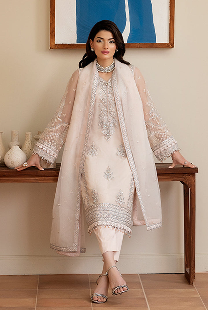 Yashfa Studio - Shanza Organza Suit For Women - Pastel Cream - 3 Piece
