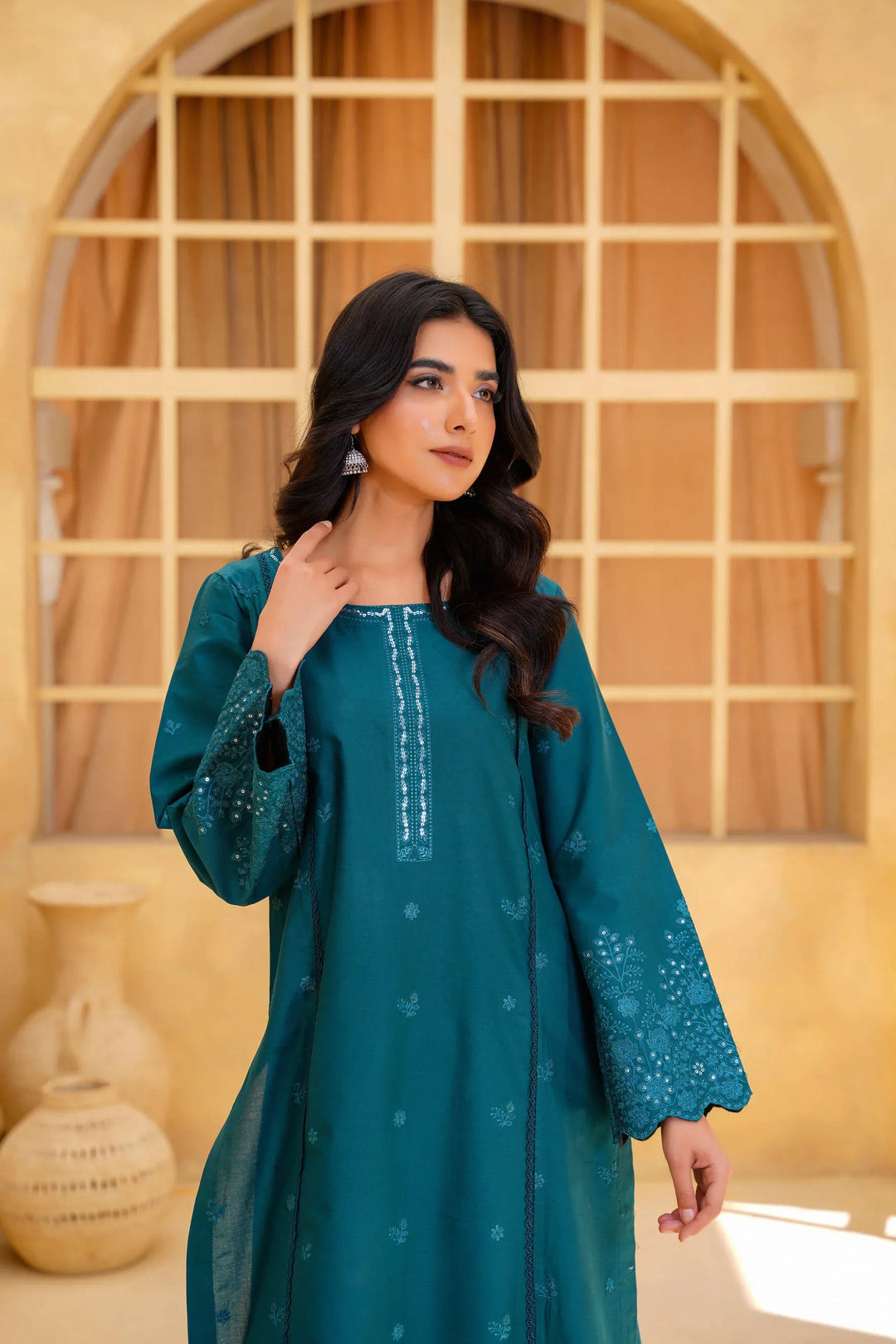Yashfa Studio - Zariya Brazilian Lawn Suit For Women - Teal - 2 Piece