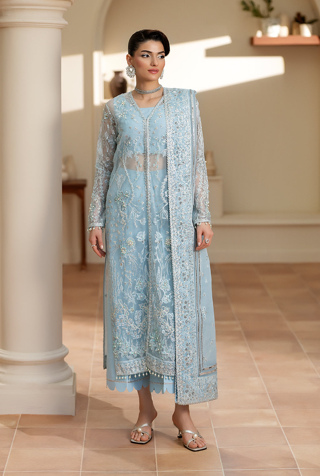 Yashfa Studio - Zinnia Organza Suit For Women - Light Sky - 3 Piece