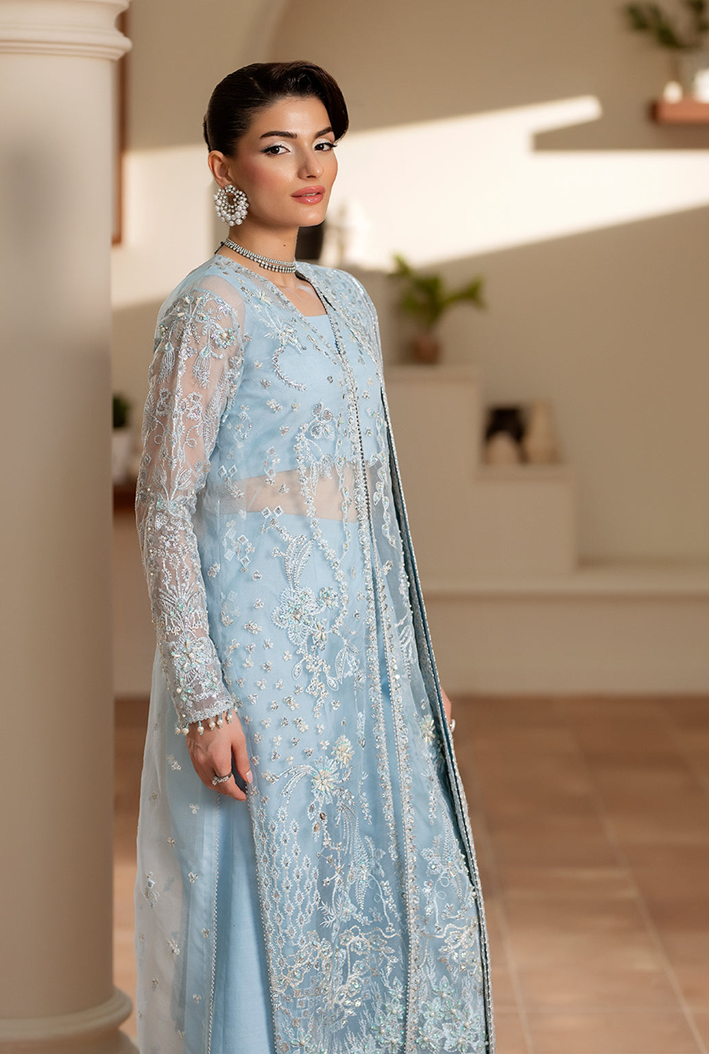 Yashfa Studio - Zinnia Organza Suit For Women - Light Sky - 3 Piece