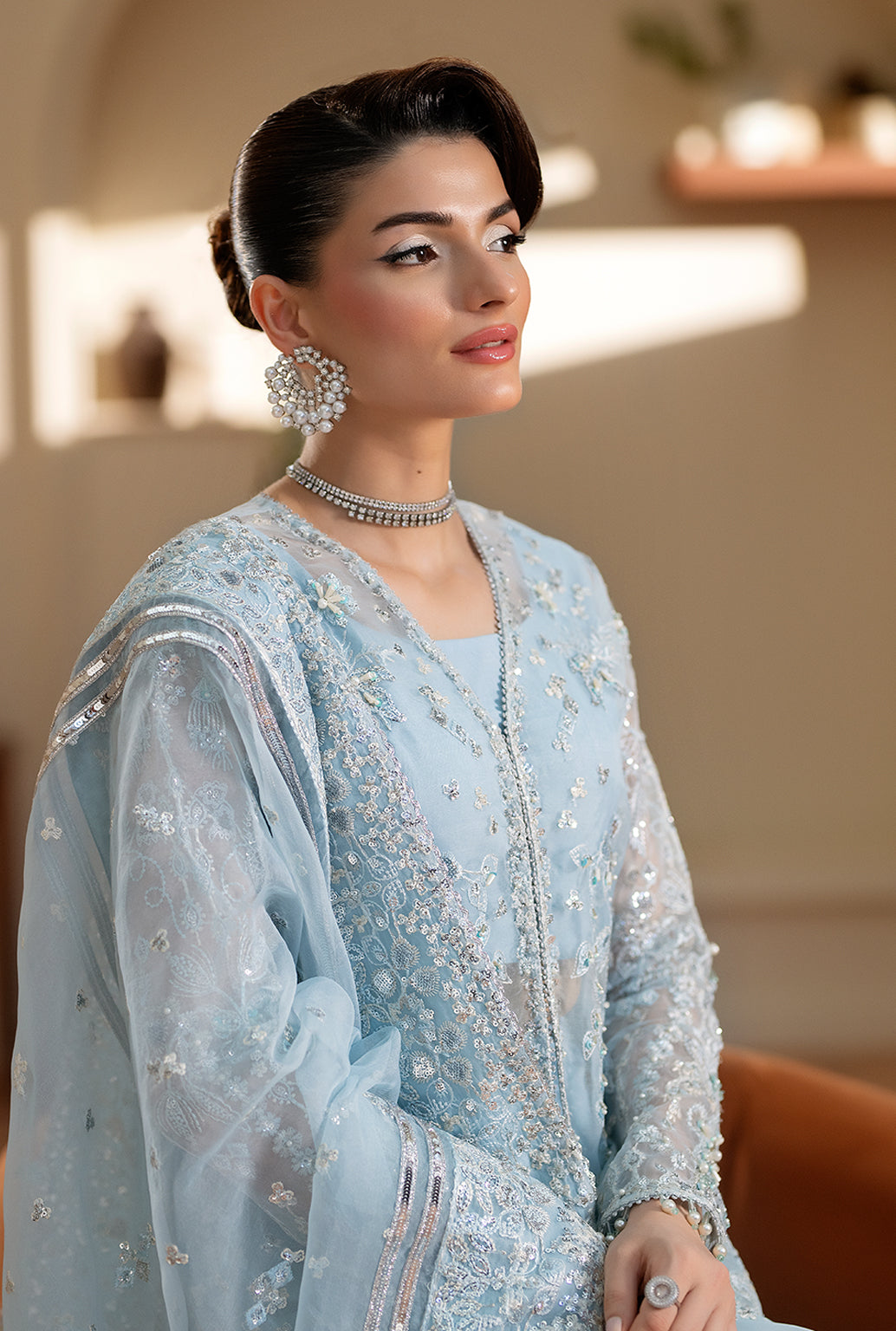 Yashfa Studio - Zinnia Organza Suit For Women - Light Sky - 3 Piece