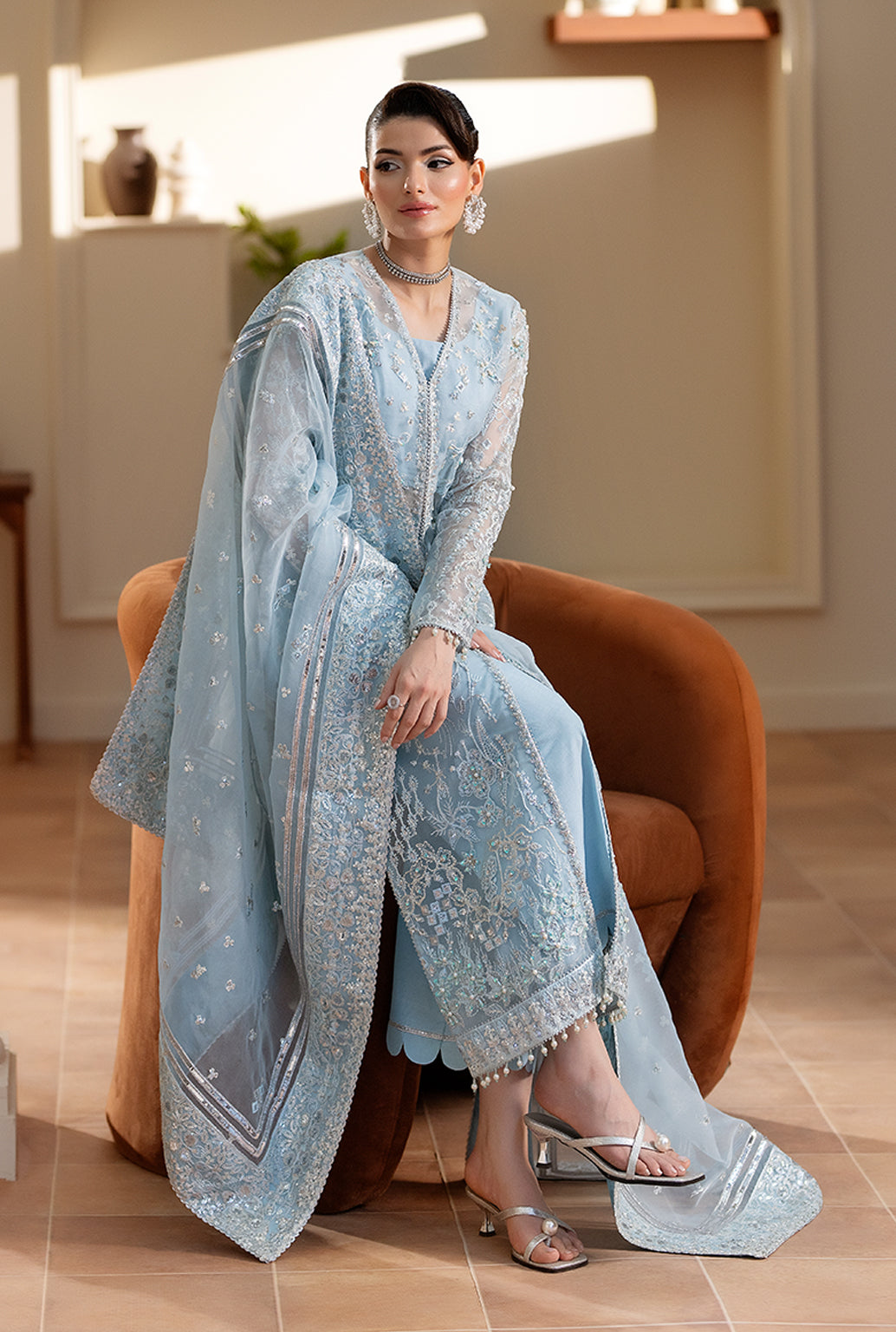 Yashfa Studio - Zinnia Organza Suit For Women - Light Sky - 3 Piece