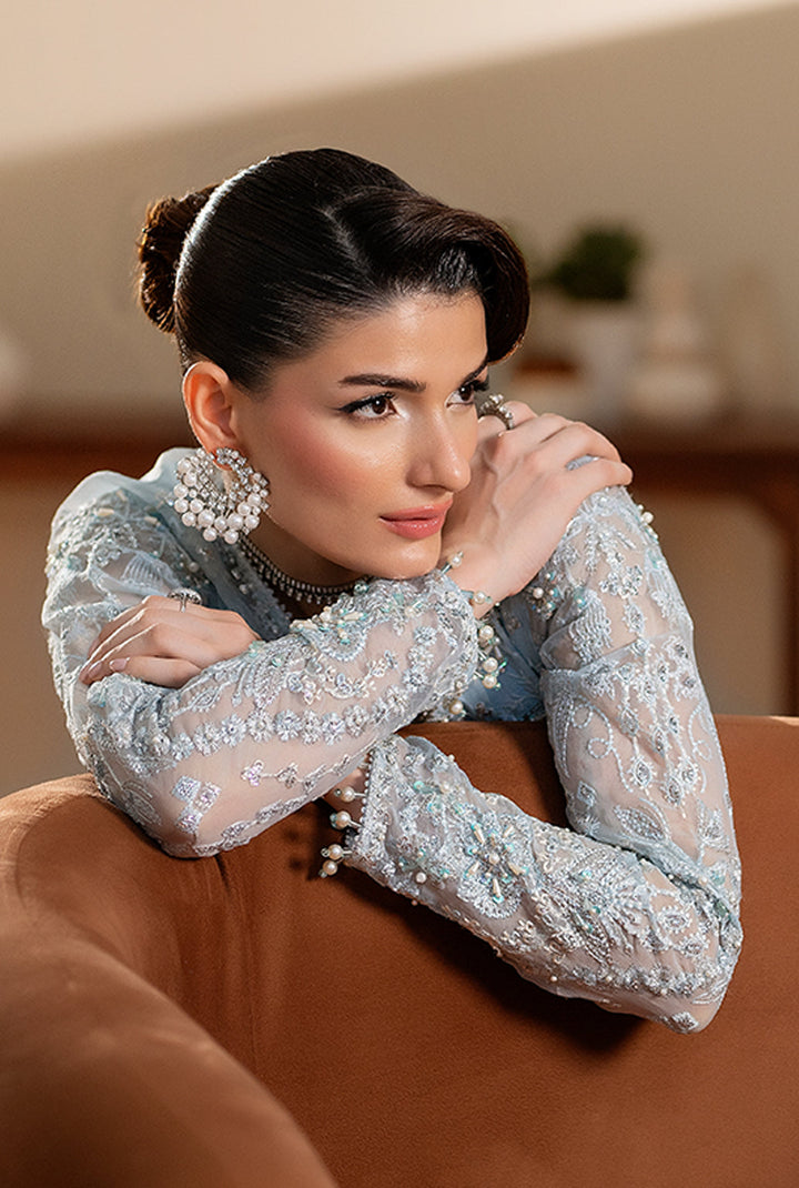 Yashfa Studio - Zinnia Organza Suit For Women - Light Sky - 3 Piece