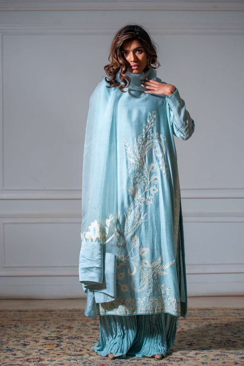 Yasmin Zaman - Butter Sheesha mat finish Suit For Women - Ice Blue - 3 Piece