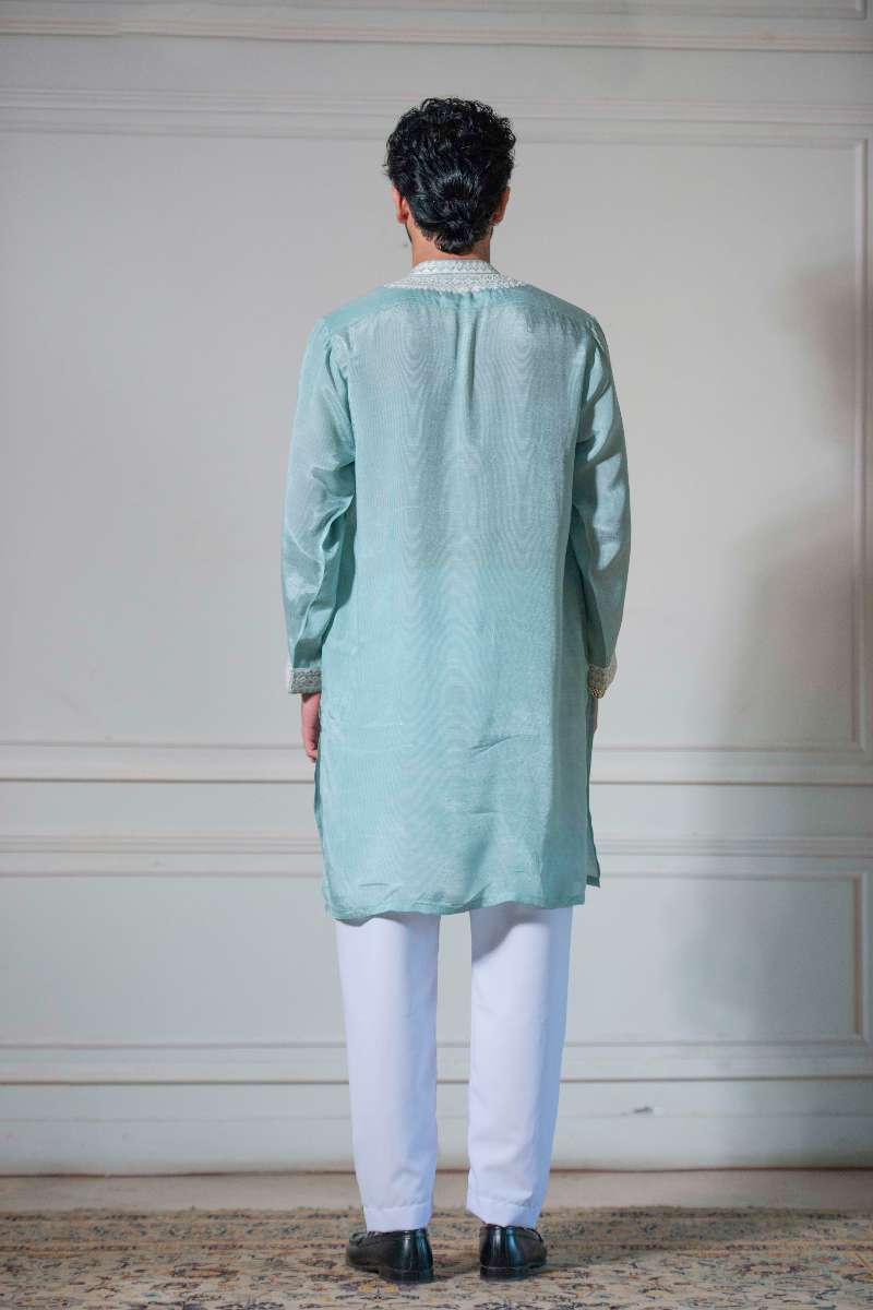 Yasmin Zaman - Cotton Kurta With Trouser For Men - Ice Blue - 2 Piece