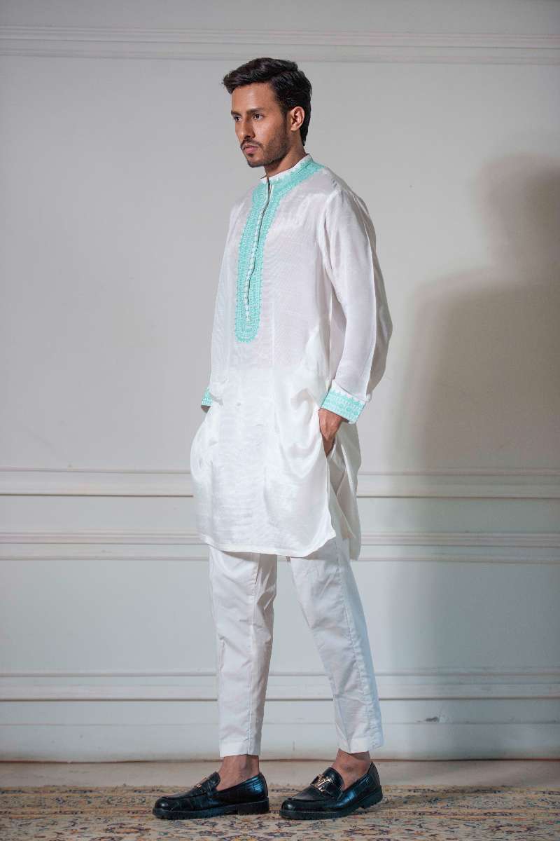 Yasmin Zaman - Cotton Kurta With Trouser For Men - Ivory - 2 Piece