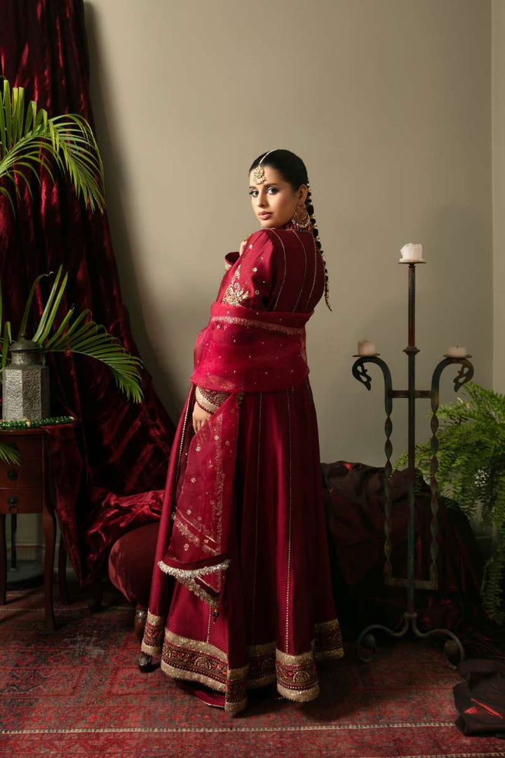 Yasmin Zaman - Nadia Sheesha Silk Suit For Women - Maroon - 3 Piece