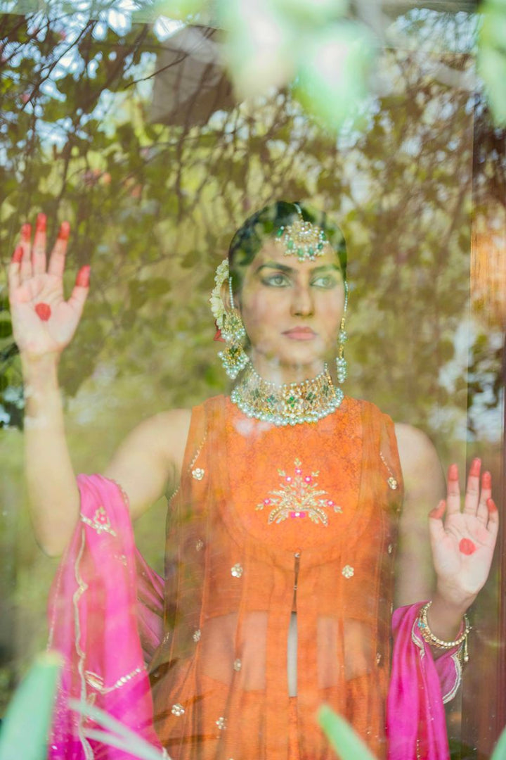 Yasmin Zaman - Tabitha - Silk Jamawar & Katan Net- Rust & Pink- 3 Piece