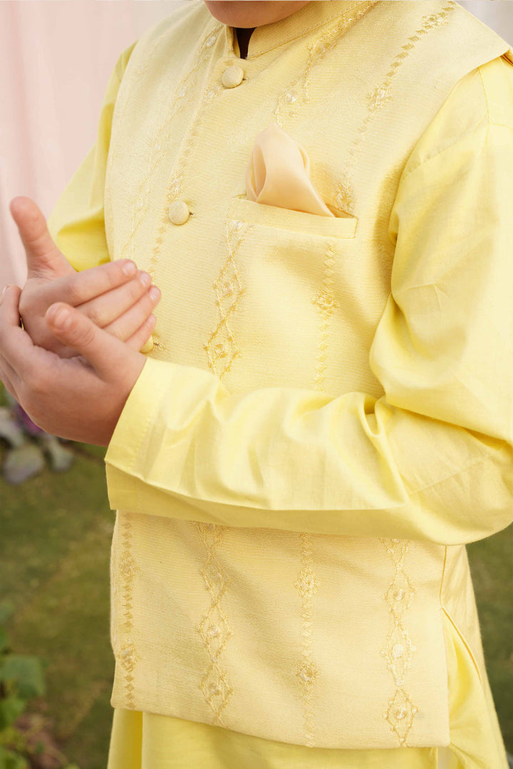 Hummingbirds - Basant Embroidered Raw Silk Waistcoat For Boy