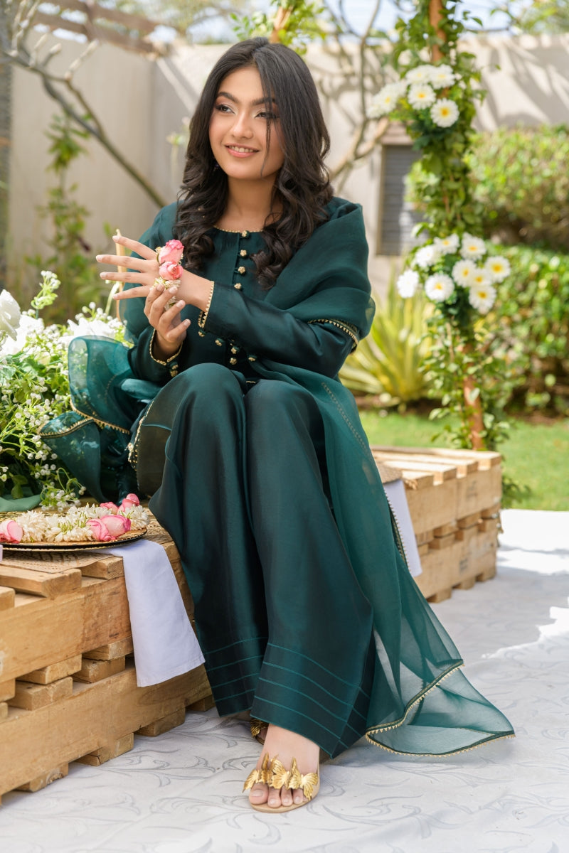 Alishba Kashif - ZAMURAD ELAN - Emerald - Tassel silk - 3 Piece