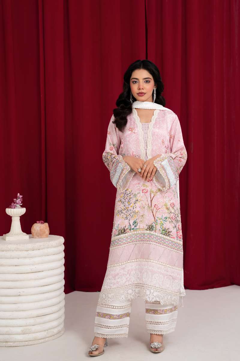Zaaviay - Cotton Candy Silk Suit For Women - Pink - 3 Piece