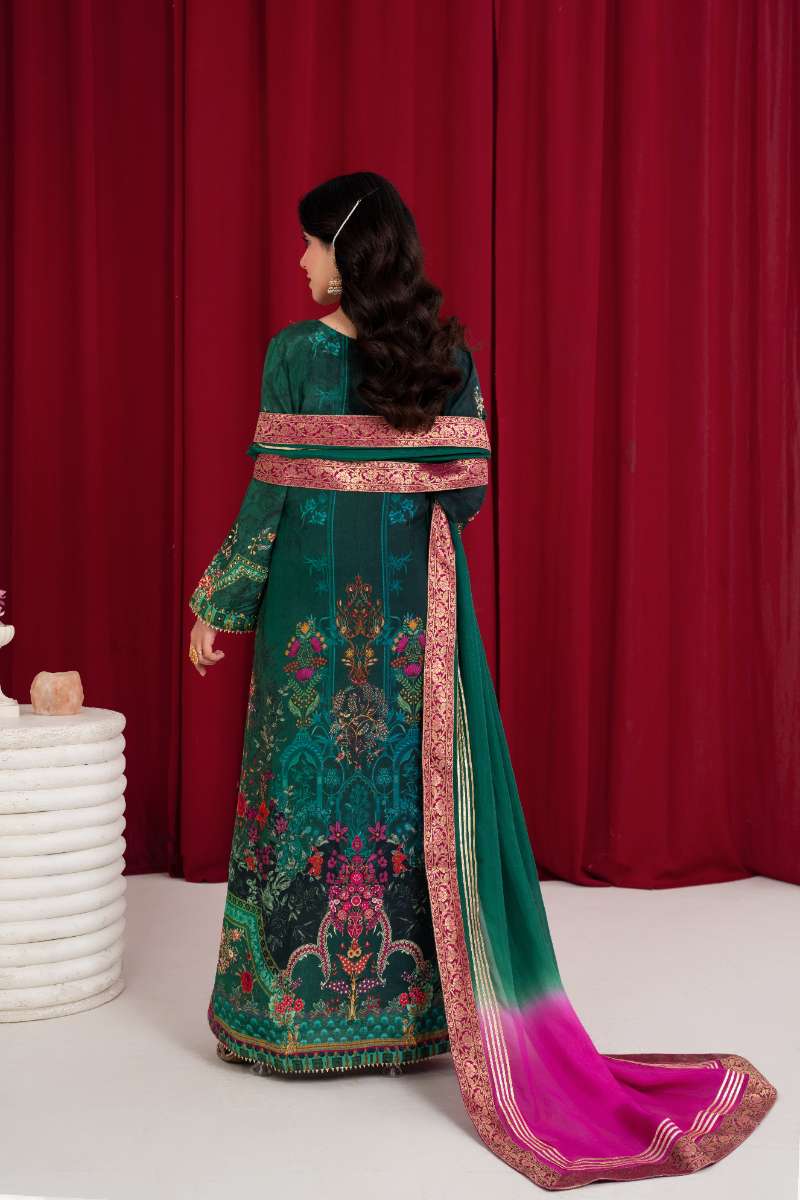 Zaaviay - Emerald Oasis Silk Kaftaan For Women - Plum - 3 Piece