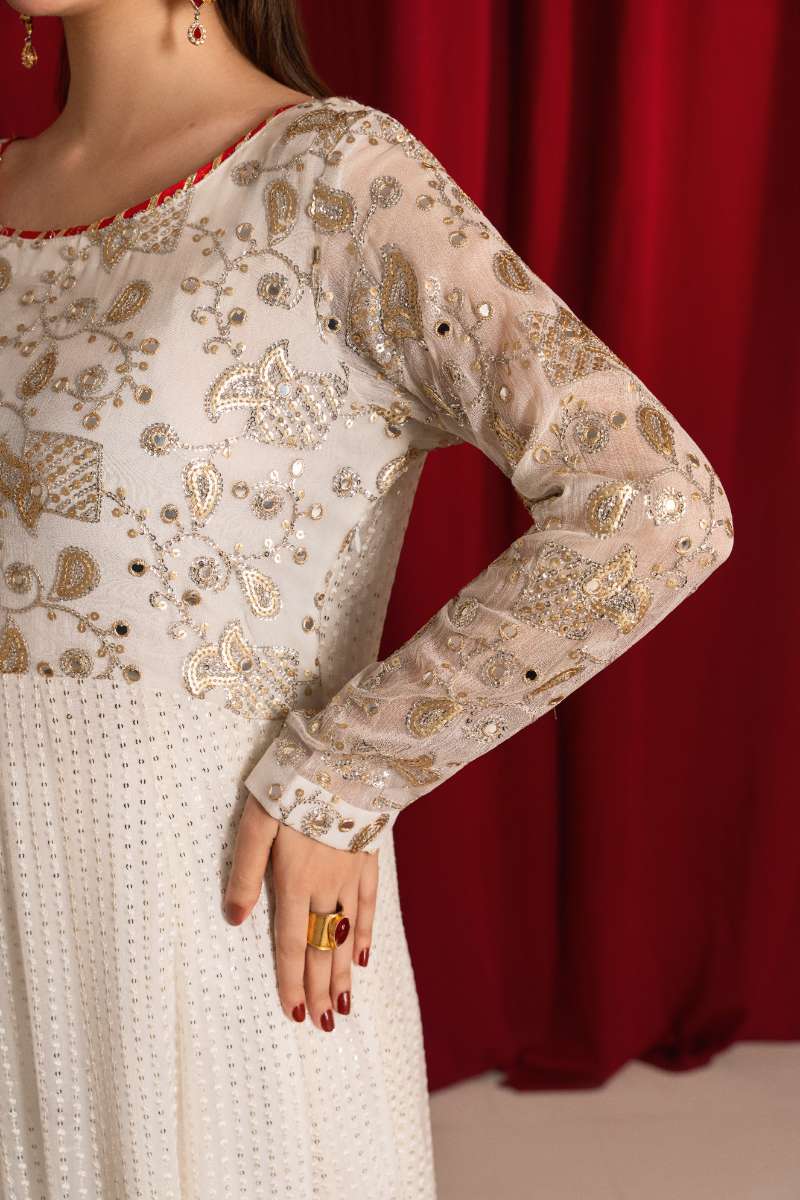Zaaviay-Golden Glow-White-Chiffon-3 Piece
